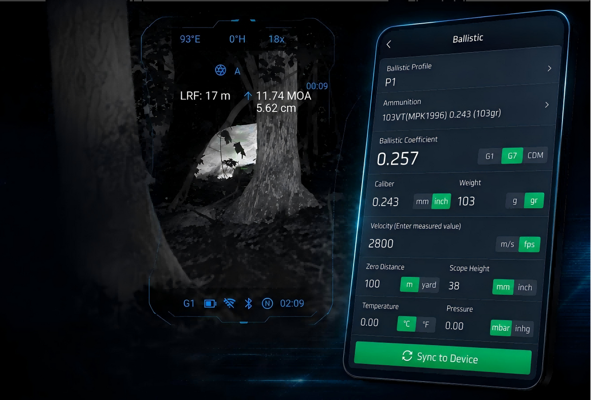 Ranging and app-configured ballistics